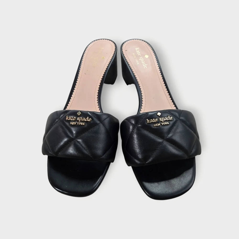 Kate Spade Pillow Sandal Women’s 9.5B Black Heeled Flats Quilted Slip On EU 40